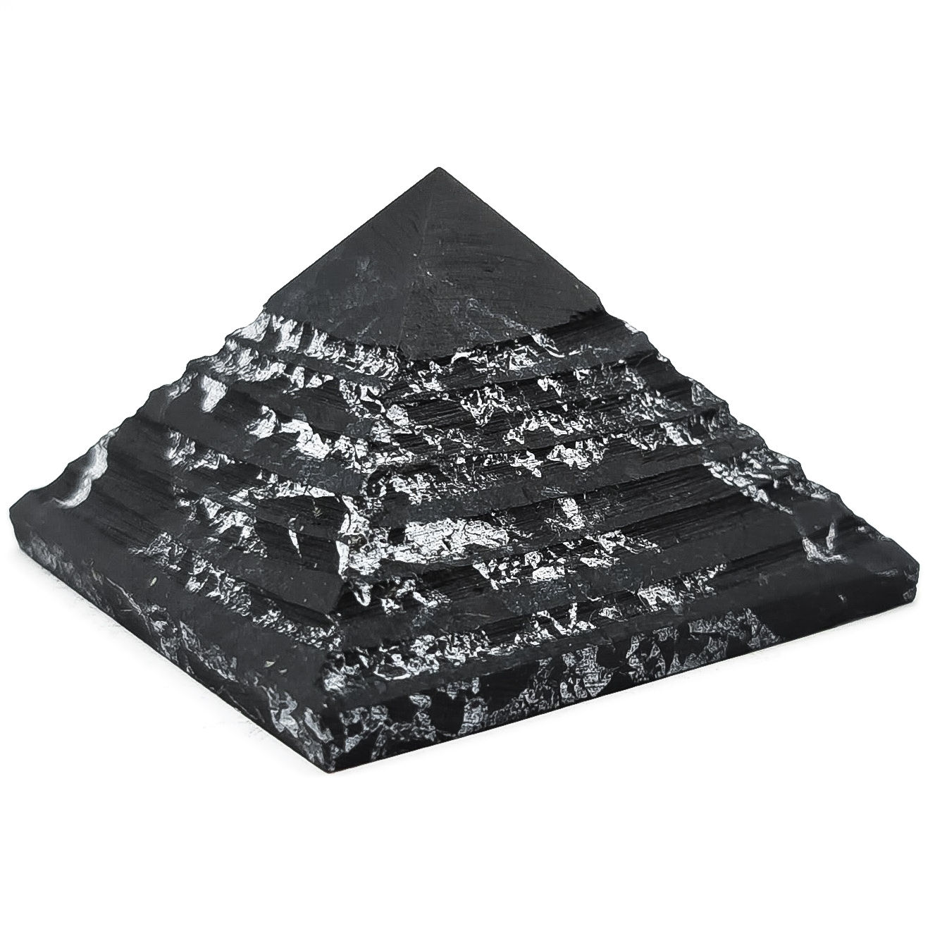 Пирамида ребристая шунгит с кварцем Россия (Максовский карьер) 5 см