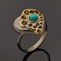 Кольцо амазонит Россия (серебро 925 пр. родир. черн. позолота) размер 17