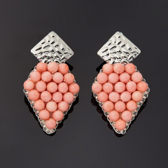 Серьги коралл розовый Индонезия (сталь, кожа иск., текстиль) пуссеты