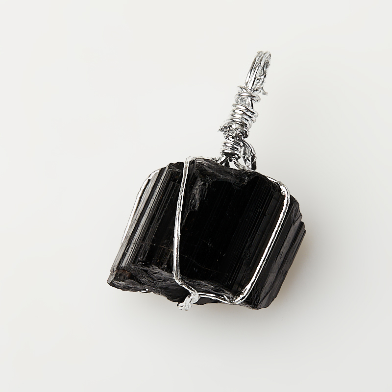 Кулон турмалин черный (шерл) Бразилия (биж. сплав) кристалл 3,5-4,5 см