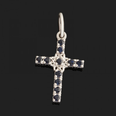 Кулон сапфир Индия (серебро 925 пр. родир. бел.) крест огранка