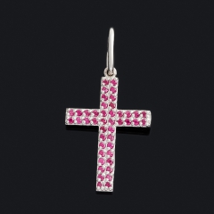 Кулон рубин Мьянма (серебро 925 пр. родир. бел.) крест огранка