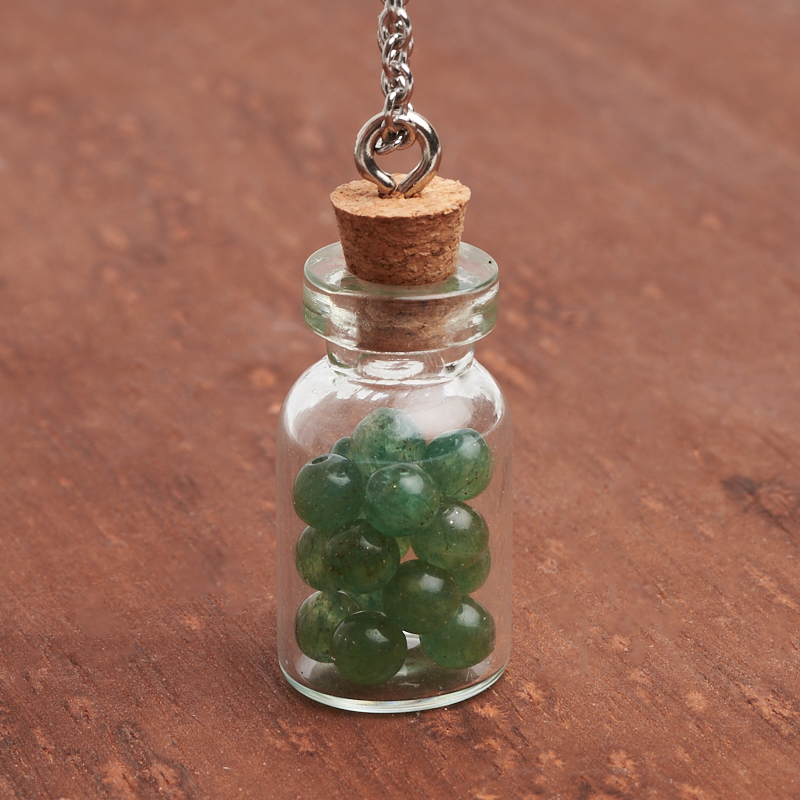 Кулон авантюрин зеленый Индия (биж. сплав, сталь хир., стекло) бутылочка 3 см