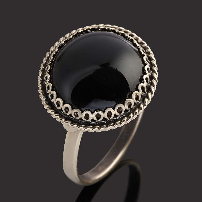 Кольцо обсидиан черный Армения (нейзильбер) размер 18