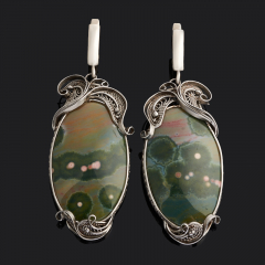 Серьги агат крейзи Мадагаскар (сталь хир.)