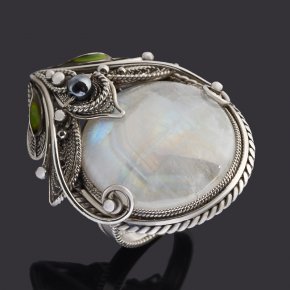 Кольцо лунный камень (адуляр) Индия (сталь хир., эмаль) размер 19