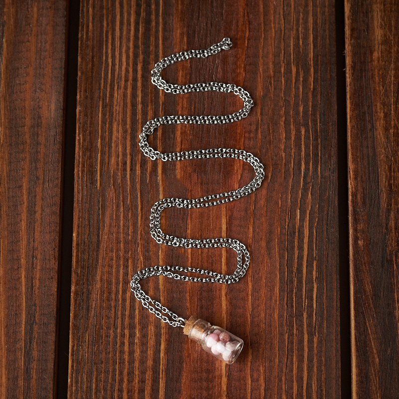 Кулон родохрозит Аргентина (биж. сплав, сталь хир., стекло) бутылочка огранка 2,5 см