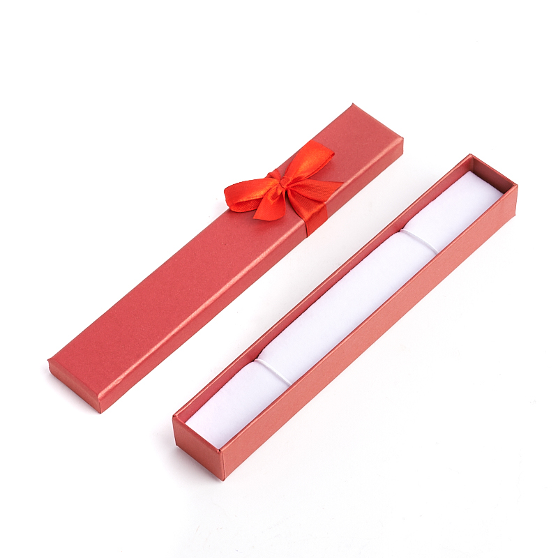 Подарочная упаковка (картон, текстиль) под браслет/цепь (футляр) (красный) 180х25х25 мм