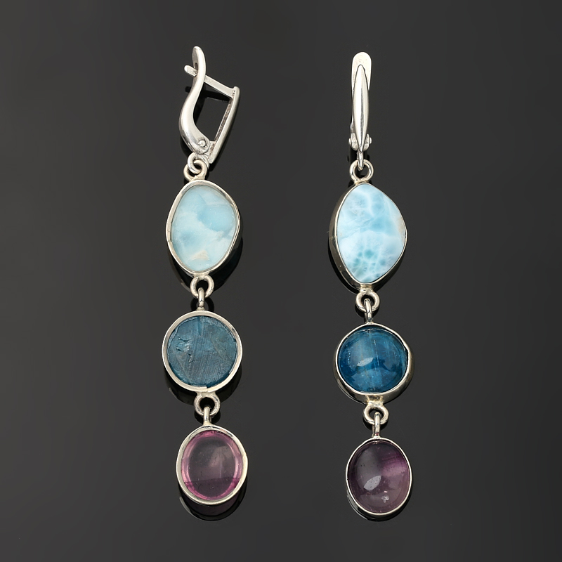 Серьги микс апатит, ларимар (дублет), флюорит (нейзильбер)