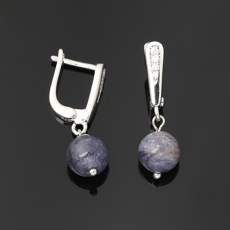 Серьги иолит (кордиерит) Бразилия (биж. сплав родир. бел.)