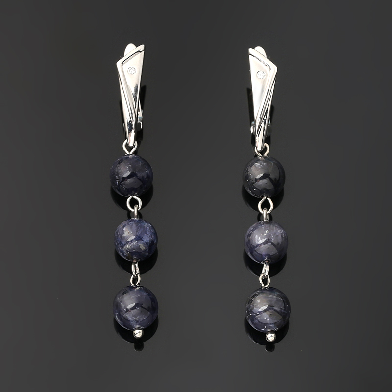 Серьги иолит (кордиерит) Бразилия (биж. сплав родир. бел.)