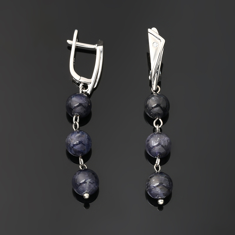 Серьги иолит (кордиерит) Бразилия (биж. сплав родир. бел.)