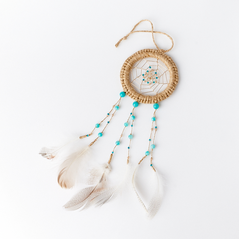 Ловец снов амазонит Перу (перо натур., текстиль)