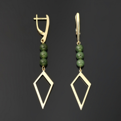 Серьги нефрит зеленый Канада (биж. сплав позолота)