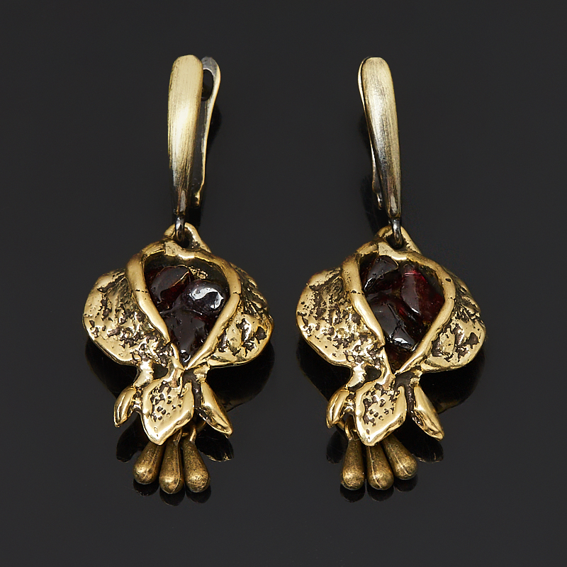 Серьги гранат альмандин Индия (биж. сплав, бронза)