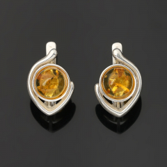 Серьги янтарь Россия (латунь посеребр.)