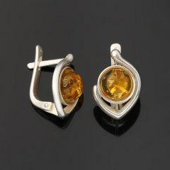 Серьги янтарь Россия (латунь посеребр.)