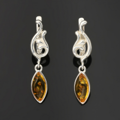 Серьги янтарь Россия (латунь посеребр.)