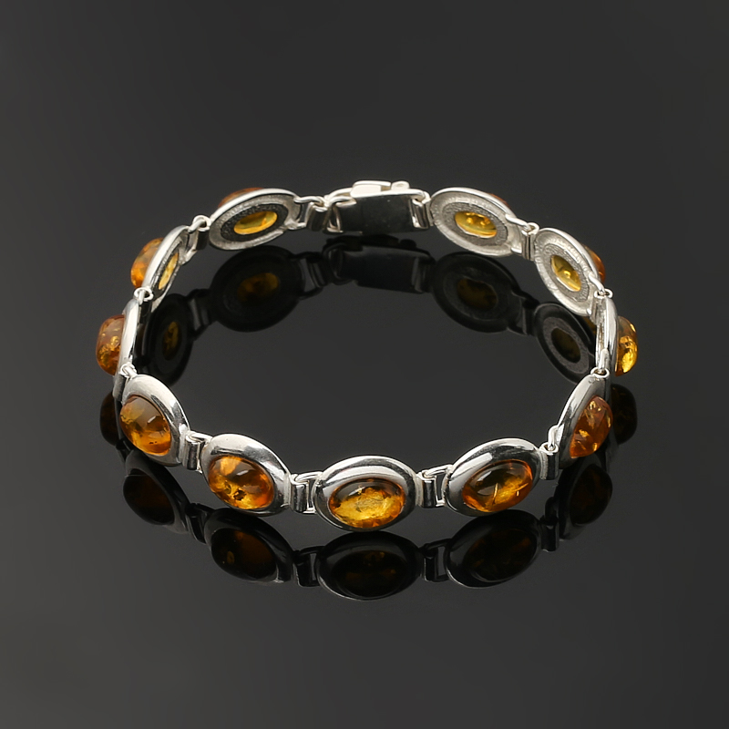 Браслет янтарь Россия (латунь посеребр.) 18&nbsp;см