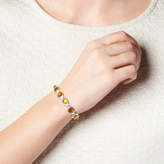 Браслет янтарь Россия (латунь посеребр.) 18 см