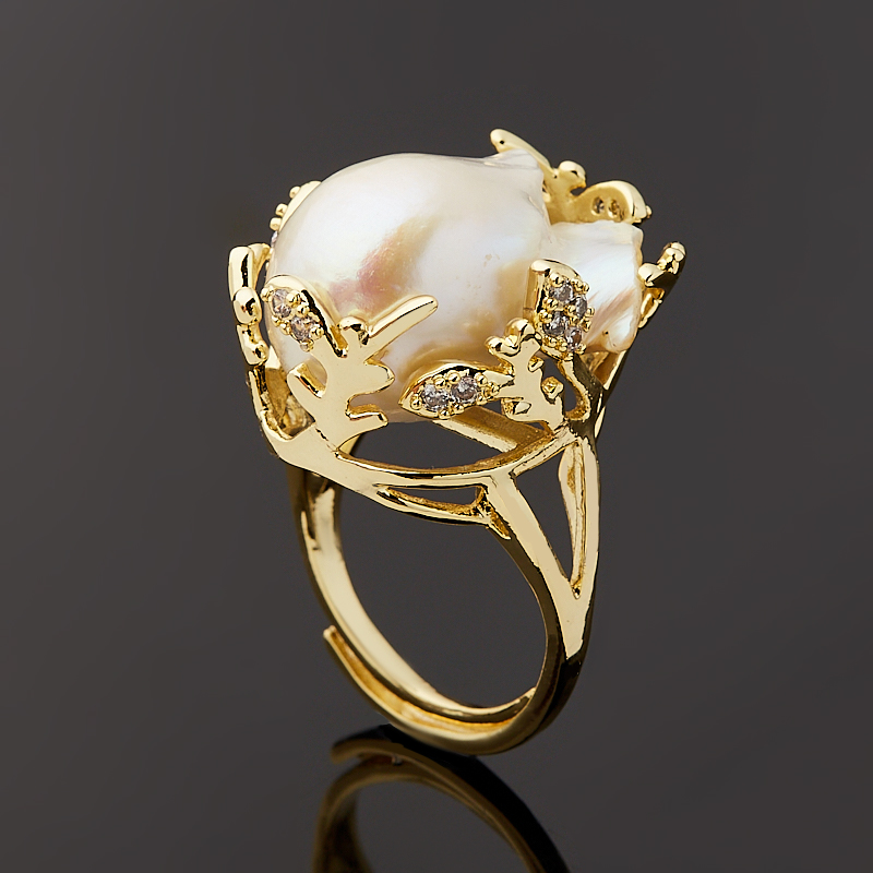 Кольцо жемчуг барокко белый Гонконг (биж. сплав позолота) (регулируемый) размер 17