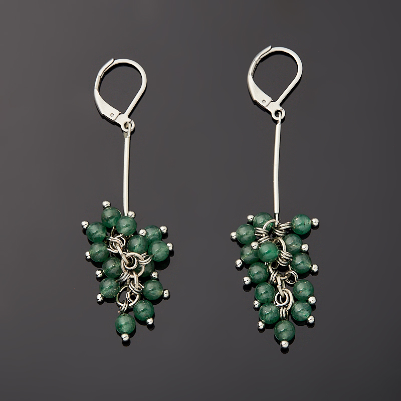 Серьги авантюрин зеленый Индия (биж. сплав, сталь хир.)