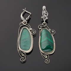 Серьги малахит Конго (биж. сплав, нейзильбер)
