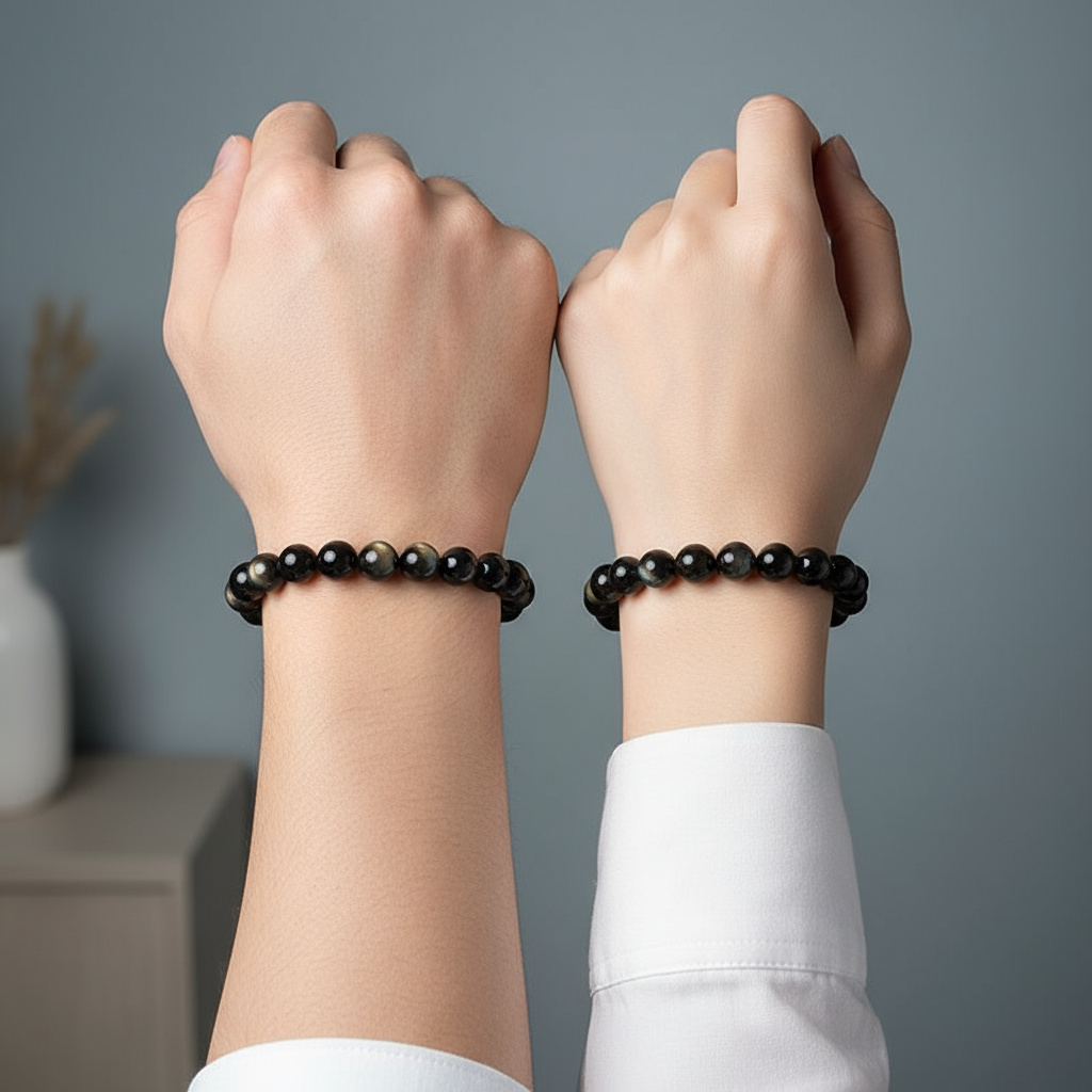 Браслет обсидиан золотистый Мексика 10 мм 17 см