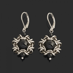 Серьги агат черный Бразилия (сталь хир.)