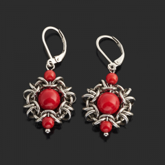 Серьги коралл красный Индонезия (сталь хир.)