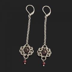 Серьги гранат альмандин Индия (сталь хир.)