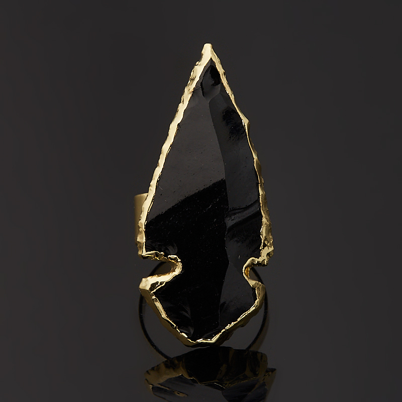 Кольцо обсидиан черный Мексика (биж. сплав позолота) (регулируемый) размер 17,5
