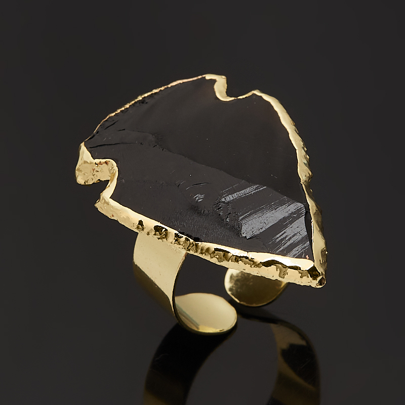 Кольцо обсидиан черный Мексика (биж. сплав позолота) (регулируемый) размер 17,5