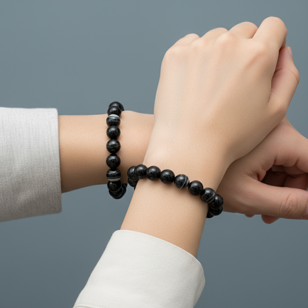 Браслет агат черный Бразилия 10 мм 17 см