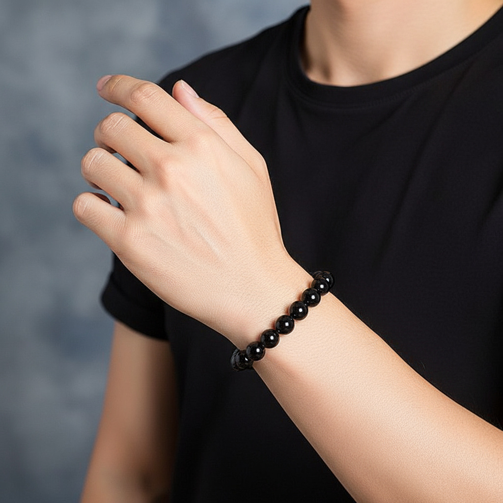 Браслет агат черный Бразилия 10 мм 17 см