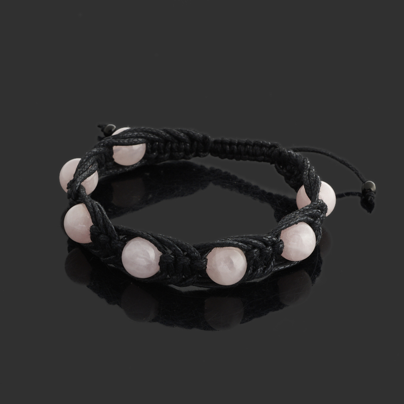 Браслет розовый кварц Мадагаскар (текстиль) шамбала 10 мм 17 см (регулируемый)