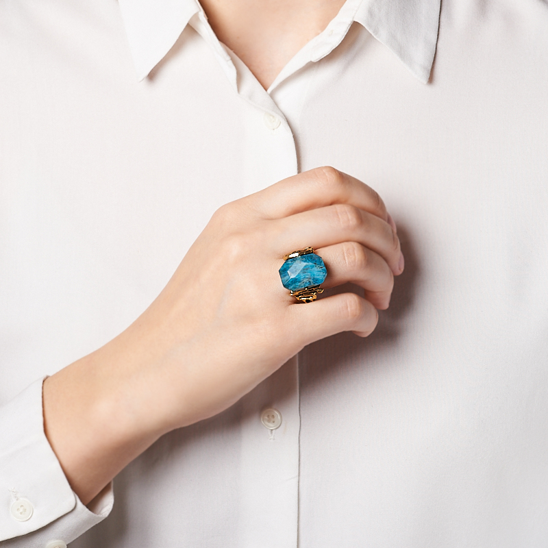 Кольцо апатит синий Россия (бронза) огранка размер 17,5