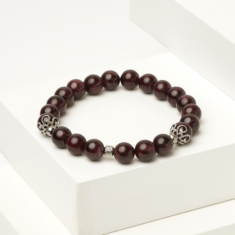 Браслет гранат альмандин Индия 8 мм 17 см (сталь хир.)