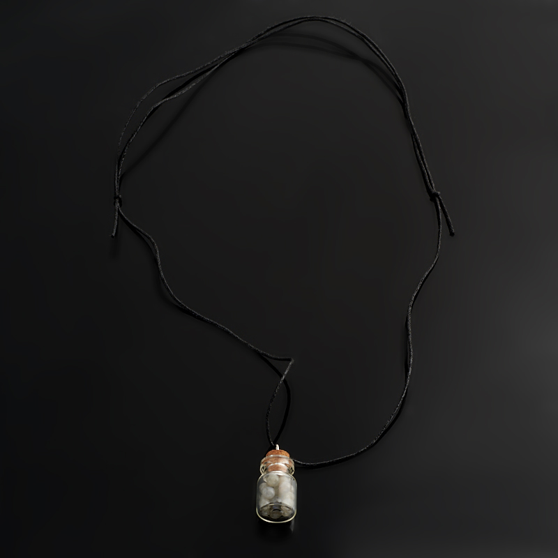 Кулон лабрадор Мадагаскар бутылочка (стекло, текстиль, биж. сплав) 3 см