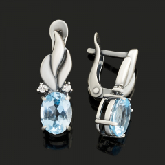 Серьги топаз голубой Бразилия (латунь оксидир., посеребр.) огранка
