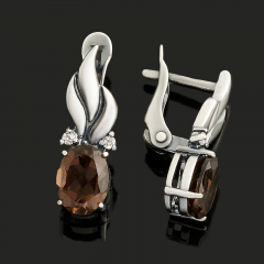 Серьги раухтопаз Бразилия (латунь оксидир., посеребр.) огранка