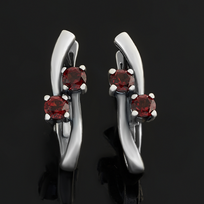 Серьги гранат альмандин Индия (латунь оксидир., посеребр.) огранка