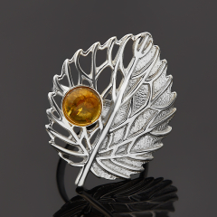 Кольцо янтарь Россия (латунь посеребр.) размер 18