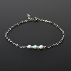 Анклет жемчуг белый Гонконг (сталь хир.) 23 см (+3 см)