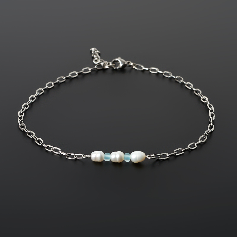 Анклет жемчуг белый Гонконг (сталь хир.) 23 см (+3 см)