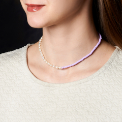 Бусы жемчуг белый Гонконг (биж. сплав, сталь хир., каучук) (колье) 39 см (+7 см)