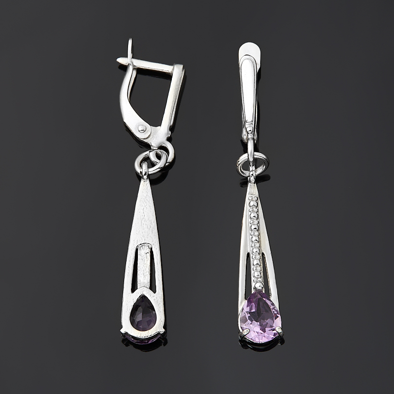 Серьги аметист Бразилия огранка (латунь родир. бел.)