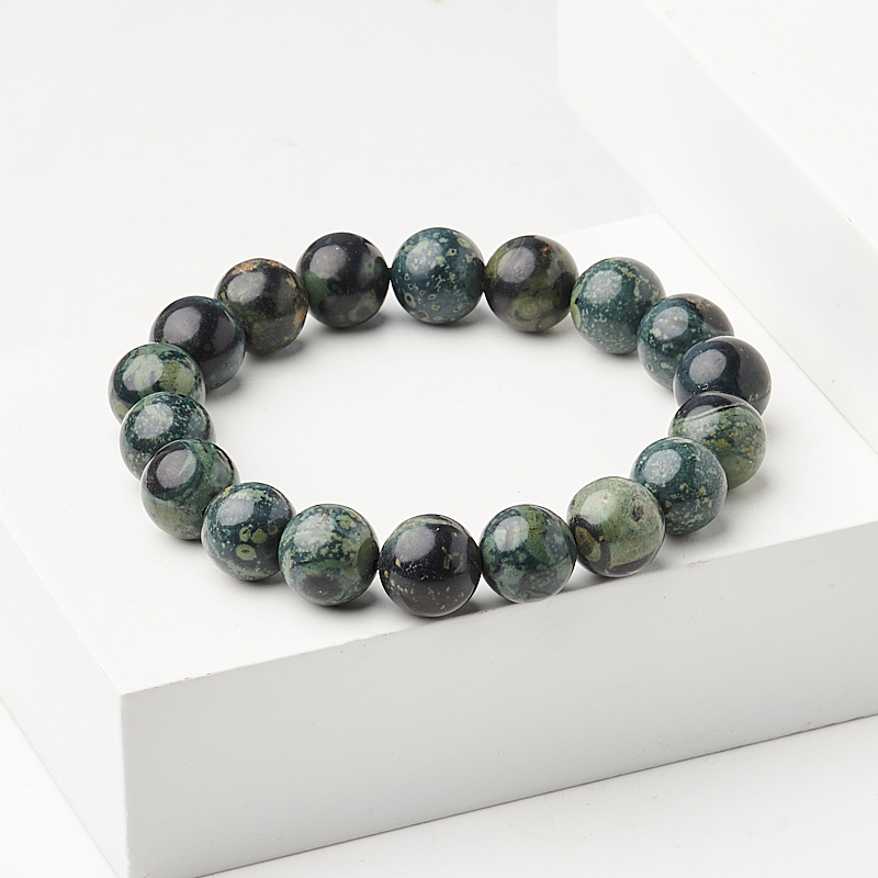 Браслет яшма зеленая Мадагаскар 10 мм 17 см