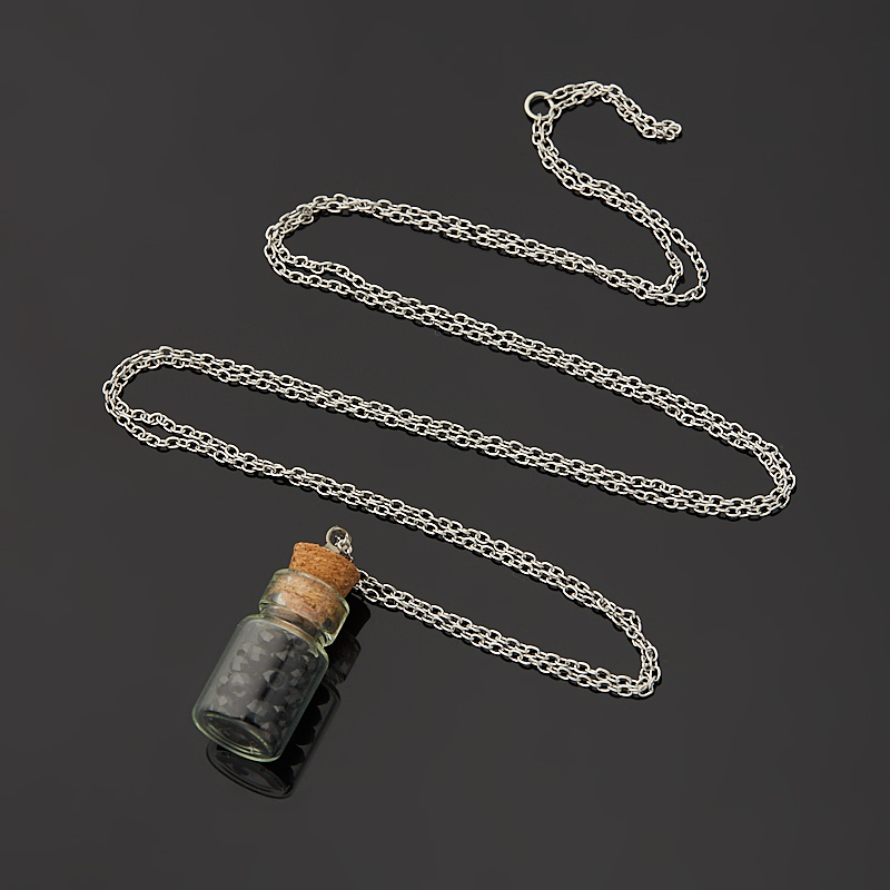 Кулон шпинель черная Шри Ланка (биж. сплав, сталь хир., стекло) бутылочка огранка 2,5 см