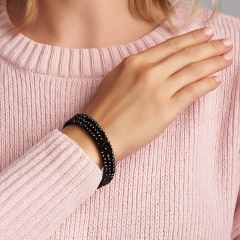 Браслет шпинель черная Шри Ланка (биж. сплав) пружина огранка 3 мм 18 см (регулируемый)